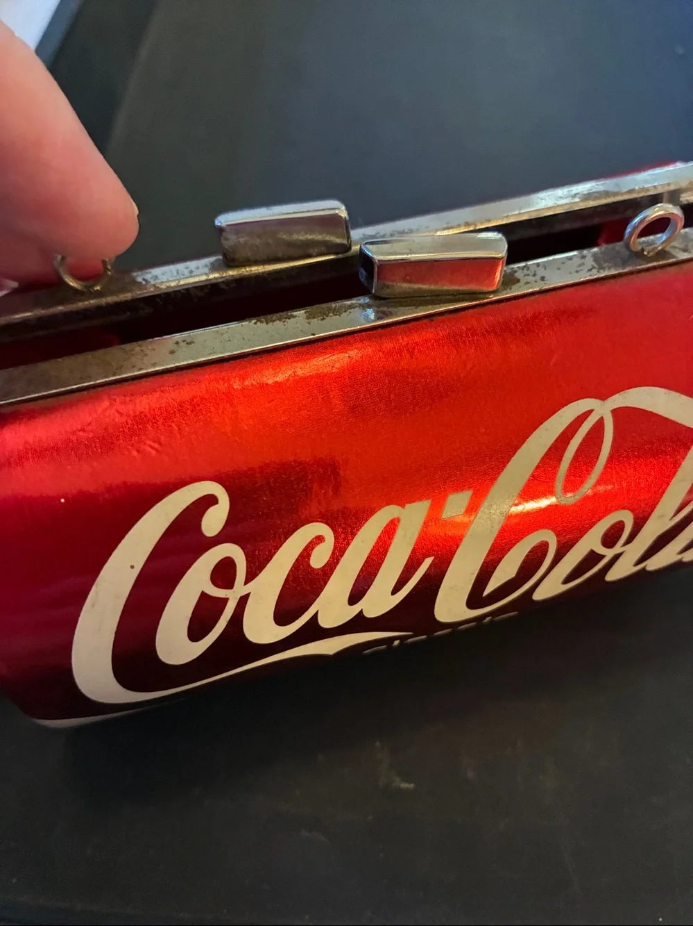 Coca Cola Glossy Red and White Mini Can Purse. With Long chain.